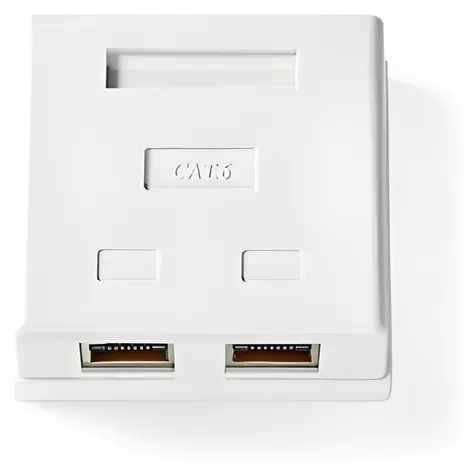 Nedis Síťová zásuvka 2x RJ45 bílá (CCGB89130WT) / Zásuvka / STP CAT6 / Povrchová montáž / Pozlacené kontakty