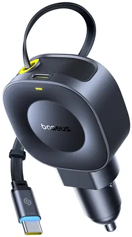 Baseus PrimeTrip VR2 černá / Nabíječka do auta / 45W + 45W / navíjecí kabel USB-C
