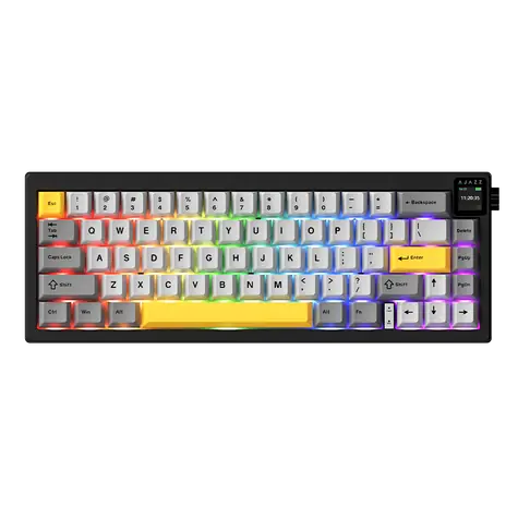 Ajazz AK650 Dream Weaver černo-šedo-žlutá / Herní klávesnice / mechanická / RGB / displej / 65%