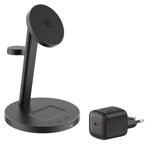 Mobile Origin PowerStand Pro PW40 černá / Bezdrátová nabíječka / 3v1 / Qi2 25 W / MagSafe / GaN adaptér 60 W