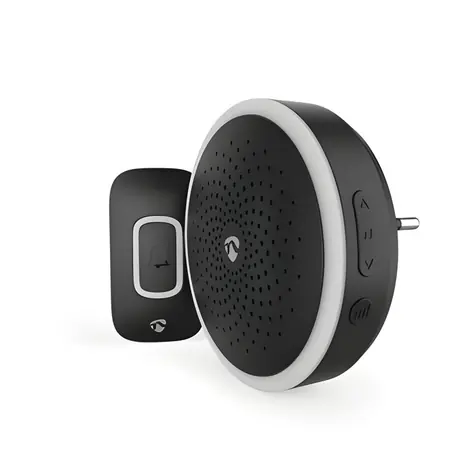 Nedis Bezdrátový zvonek černá / Bezdrátový zvonek / 220 - 250 V AC / 1x CR2032 / 80 dB / Dosah 150 m / 60 melodií