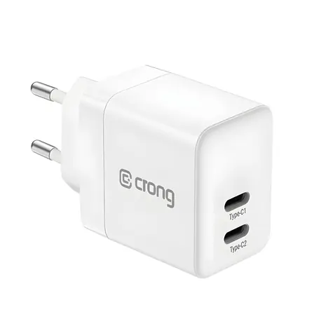 Crong Ultra Compact GaN 35W bílá / Síťová nabíječka / 2x USB-C / PD 3.0 PPS