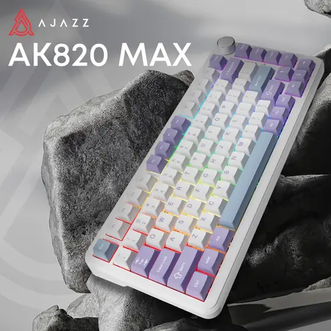 Ajazz AK820 MAX fialovo-bílá / Herní klávesnice / mechanická / Magnetic Switch / RGB / BT/2,4GHz/USB-C