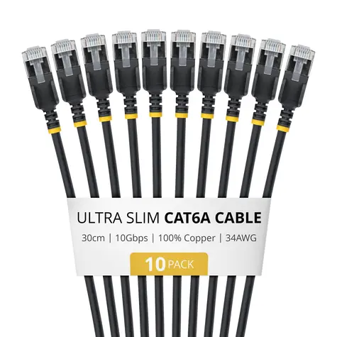 StarTech CAT6a Ultra Slim bílá / Patch kabel / RJ-45 / 0,3 m / 10 ks