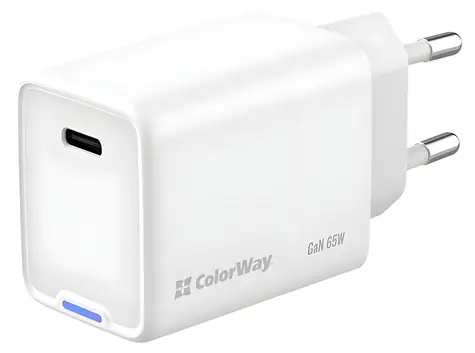 Colorway GaN 65W bílá / Síťová nabíječka / 1x USB-C / PD / PPS