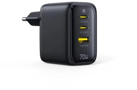 Baseus EnerFill FE22 černá / Nabíječka do sítě / 70 W / 2x USB-C / 1x USB-A