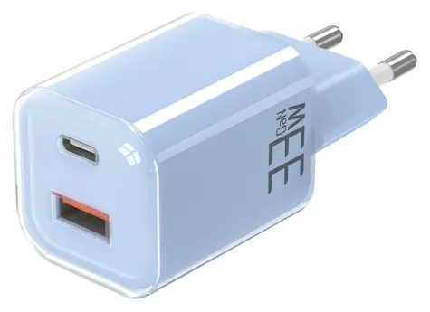 Solight GaN nabíječka USB-A + USB-C modrá / Nabíječka / 33 W / PD 3.0, PPS / QC 2.0-4.0