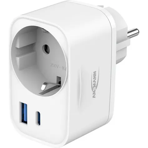 Ansmann HS220 bílá / Nabíjecí adaptér / 1x USB-C / 1x USB-A / 20W / PD / s průchozí zásuvkou 16A