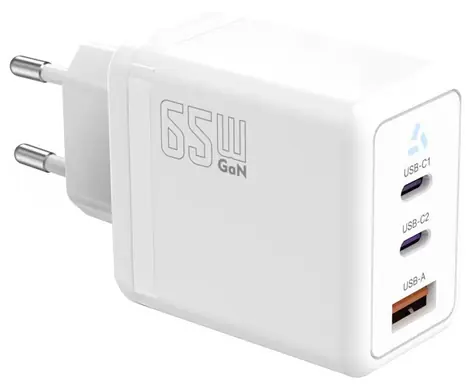 TB Touch 65W GaN bílá / Napájecí adaptér / 2x USB-C + USB-A / 65 W / GaN
