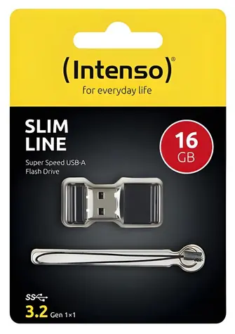 Intenso Slim Line 16GB černá / Flash disk / USB-A 3.2 Gen 1 / s krytkou a očkem