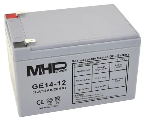 Carspa MHPower GE14-12 / Gelový akumulátor / VRLA GEL / 12V/14Ah / Faston F2 6,3mm / Deep Cycle