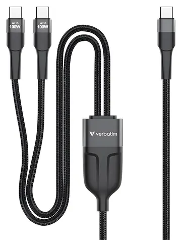 Verbatim Sync & Charge černá / Kabel USB-C / USB-C na 2x USB-C / 100 W / 1,5 m / PD 3.0 & QC 3.0