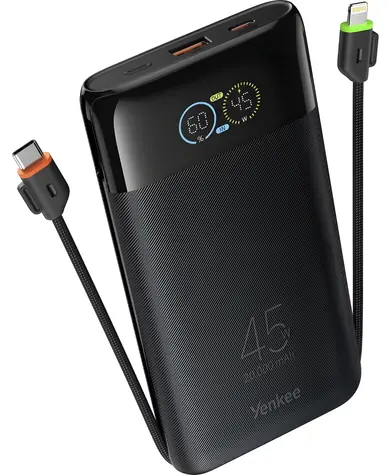 YENKEE YPB 2051 / Powerbanka / 20000 mAh / PD 45W / USB-C / USB-A / vestavěné kabely USB-C a Lightning