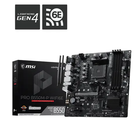 MSI PRO B550M-P WIFI6E / Základní deska / AMD B550 / socket AM4 / 4x DDR4 / Wi-Fi 6E / GLAN / mATX
