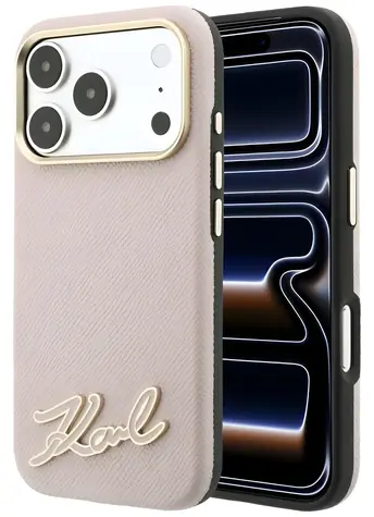 Karl Lagerfeld Grained with Resin Signature Logo růžová / Zadní kryt / MagSafe / iPhone 17 Pro Max, 18 Pro Max