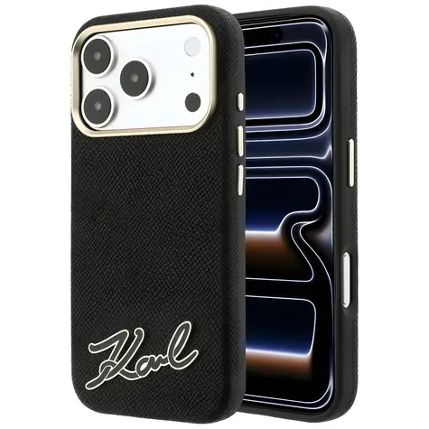 Karl Lagerfeld Grained with Resin Signature Logo černá / Zadní kryt / MagSafe / iPhone 17 Pro Max, 18 Pro Max