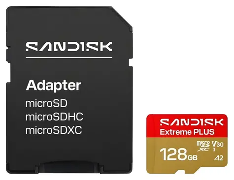 SanDisk Extreme PLUS 128 GB microSDXC / Paměťová karta / UHS-I U3 V30 A2 / R250/W120 MB/s / SD adaptér v balení