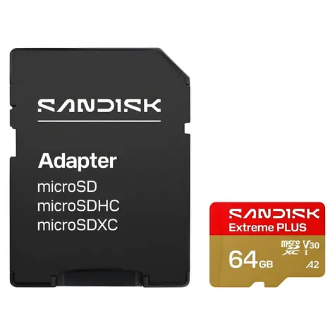 SanDisk Extreme PLUS microSDXC 64GB + adaptér / Paměťová karta / UHS-I U3 / V30 / A2 / Class 10 / R200/W90 MB/s