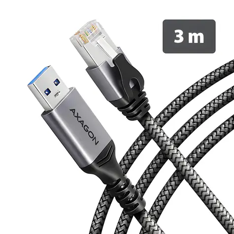 AXAGON ADE-AM30 / Síťová karta / USB-A / Gigabit Ethernet / integrovaný kabel CAT6 3 m / auto instal