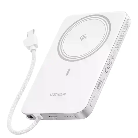 Ugreen 75983B MagFlow Air bílá / Powerbanka / Magnetická / 10000 mAh / Qi2 15W / USB-C