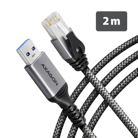AXAGON ADE-AM20 / Síťová karta / USB-A / Gigabit Ethernet / Integrovaný kabel CAT6 2m / Šedá