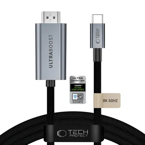Tech-Protect UltraBoost šedá / Kabel USB-C - HDMI 2.1 / 60Hz / 3 m
