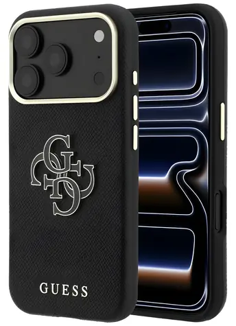 Guess Grained & Big Resin Logo černá / Zadní kryt / iPhone 18 Pro, 17 Pro