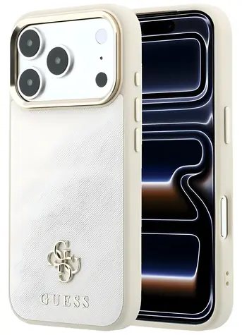 Guess Saffiano Small 4G Classic Logo MagSafe béžová / Zadní kryt / iPhone 18 Pro, 17 Pro / MagSafe