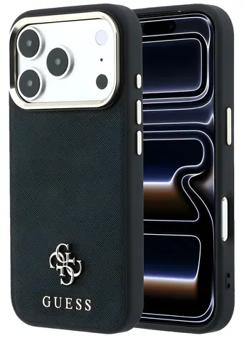 Guess Saffiano Small 4G Classic Logo MagSafe černá / Zadní kryt / iPhone 18 Pro, 17 Pro / MagSafe