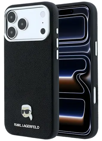Karl Lagerfeld Grained Karl Head Metal MagSafe černá / Zadní kryt / Apple iPhone 17 Pro Max, 18 Pro Max