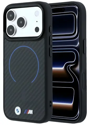 BMW M Kevlar Blue Print Ring Metal Logo černá / Zadní kryt / MagSafe / iPhone 17 Pro Max/18 Pro Max