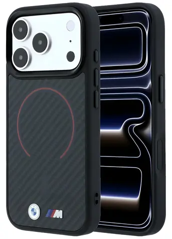 BMW M Kevlar Red Print Ring Metal Logo černá / Zadní kryt / MagSafe / iPhone 17 Pro Max/18 Pro Max