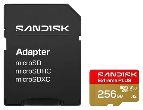 SanDisk Extreme Plus microSDXC 256GB + adaptér / Paměťová karta / UHS-I U3 V30 A2 / čtení 250 MB/s / zápis 170 MB/s