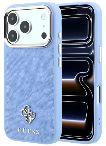 Guess Saffiano Small 4G Classic Logo MagSafe světle modrá / Zadní kryt / iPhone 18 Pro Max, 17 Pro Max / MagSafe