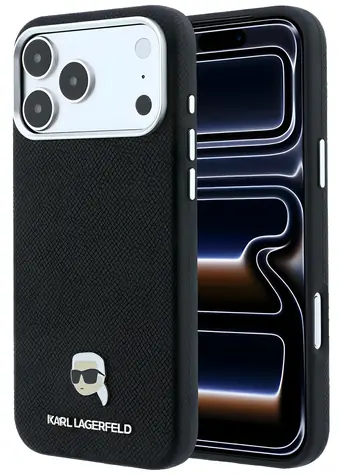 Karl Lagerfeld Grained Karl Head Metal MagSafe černá / Zadní kryt / MagSafe / iPhone 17 Pro, 18 Pro