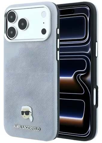 Karl Lagerfeld Grained Karl Head Metal MagSafe šedá / Zadní kryt / MagSafe / iPhone 17 Pro, 18 Pro