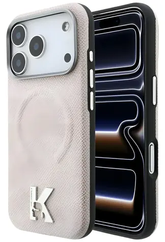 Karl Lagerfeld Grained Embossed Ring & Kameo Logo béžová / Zadní kryt / MagSafe / iPhone 17 Pro / 18 Pro