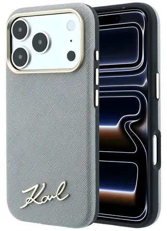Karl Lagerfeld Saffiano Small Script Metal Logo MagSafe béžová / Zadní kryt / MagSafe / iPhone 17 Pro, 18 Pro