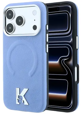 Karl Lagerfeld Grained Embossed Ring & Kameo Logo světle modrá / Zadní kryt / MagSafe / iPhone 17 Pro, 18 Pro