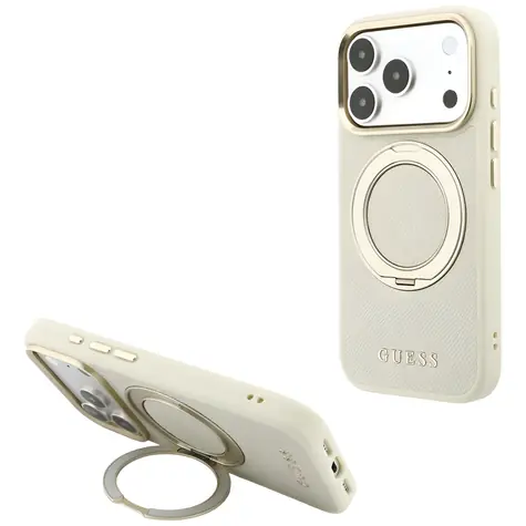 Guess Ring Stand 360 Grained Classic Logo béžová / Zadní kryt / MagSafe / Apple iPhone 18 Pro, 17 Pro