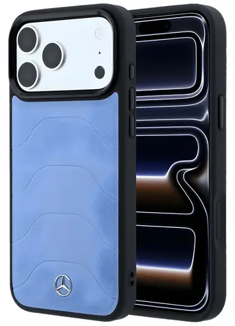 Mercedes Leather Mesh with Bow Line pro iPhone 18 Pro/17 Pro modrá / Zadní kryt / Kůže / MagSafe