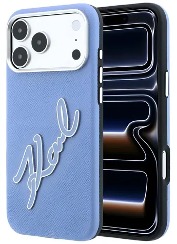 Karl Lagerfeld Smooth Big Resin Signature Logo modrá / Zadní kryt / iPhone 17 Pro / 18 Pro