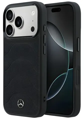 Mercedes Leather Mesh with Bow Line černá / Zadní kryt / Kůže / MagSafe / pro iPhone 17/18 Pro Max