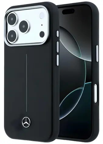 Mercedes Leather Semi Wrap Iconic Line černá / Zadní kryt / MagSafe / pro iPhone 18 Pro / 17 Pro