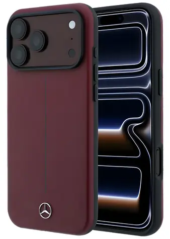 Mercedes Leather Semi Wrap Iconic Line vínová / Zadní kryt / MagSafe / pro iPhone 18 Pro / 17 Pro
