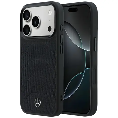 Mercedes Leather Mesh with Bow Line černá / Zadní kryt / Kůže / MagSafe / pro iPhone 18 Pro, 17 Pro