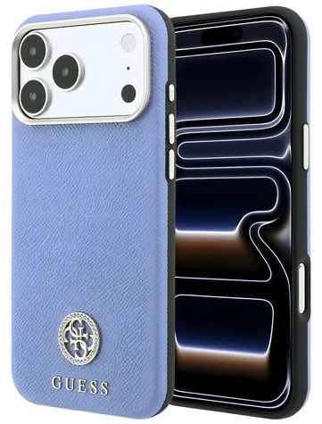 Guess Grained Round Strass Logo MagSafe modrá / Zadní kryt / MagSafe / iPhone 17 Pro i 18 Pro