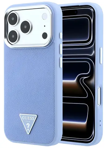 Guess Grained Triangle Logo MagSafe modrá / Zadní kryt / MagSafe / iPhone 17 Pro i 18 Pro