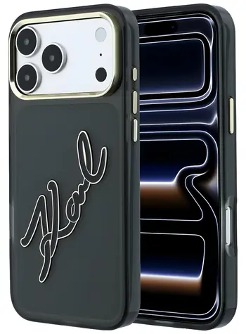 Karl Lagerfeld IML Big Signature Resin Metal Frame černá / Zadní kryt / Apple iPhone 17/18 Pro