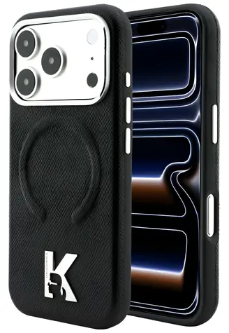 Karl Lagerfeld Grained Embossed Ring & Kameo Logo černá / Zadní kryt / MagSafe / iPhone 17 Pro / 18 Pro
